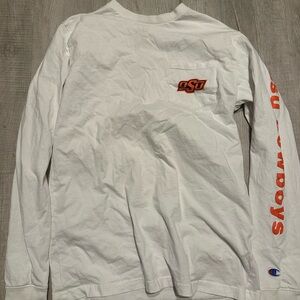 Champion White Long Sleeve Tee with Orange Accents